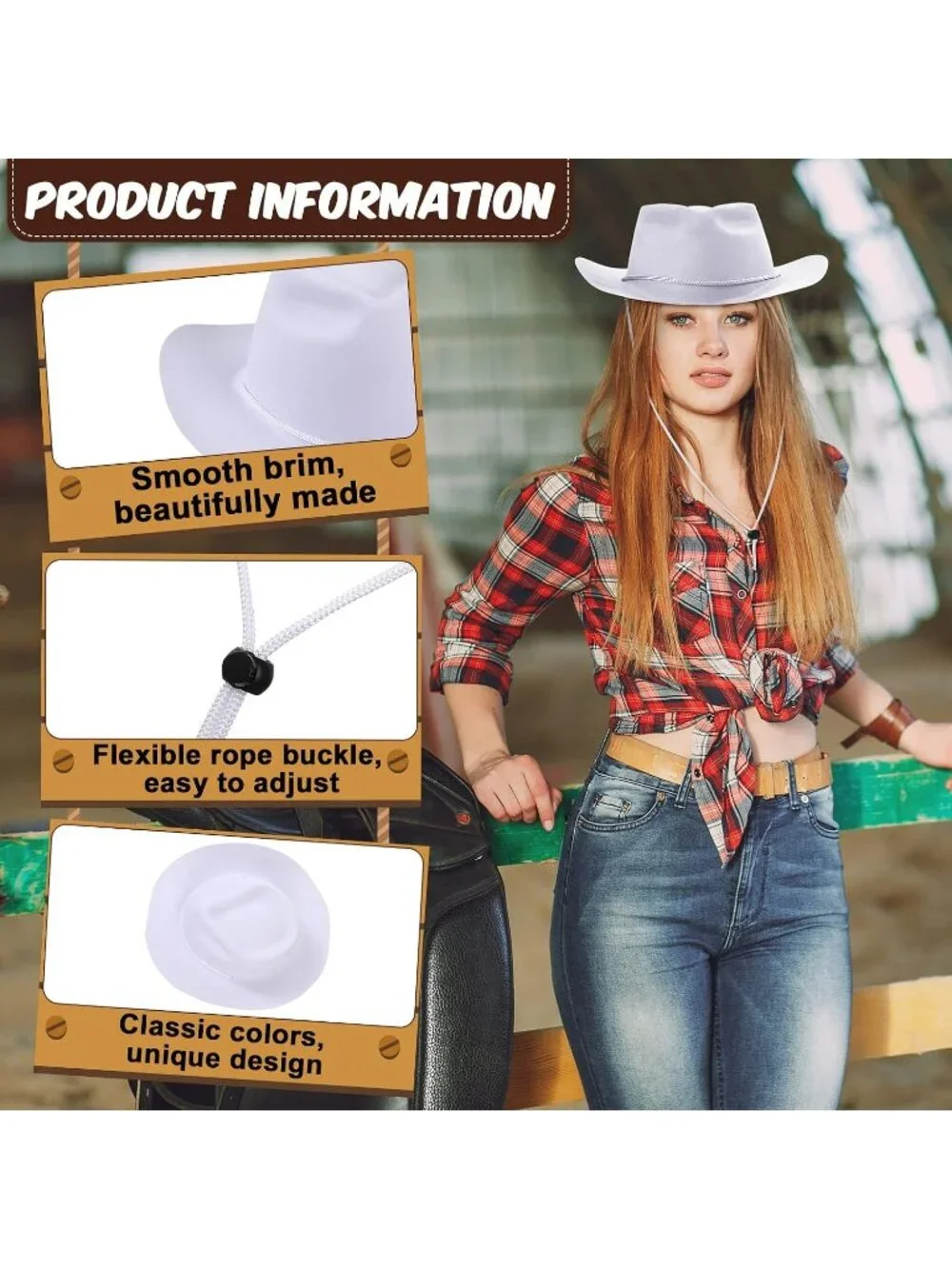 Men's White Plastic Felt Wide Brimmed Western Cowgirl Cowboy Hat 12 Pieces